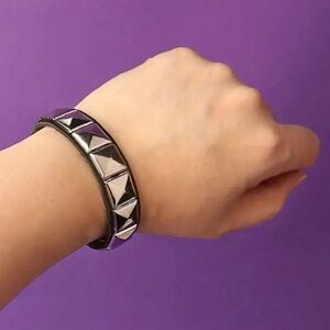 Punk Gothic studded faux leather bracelet - black and silver